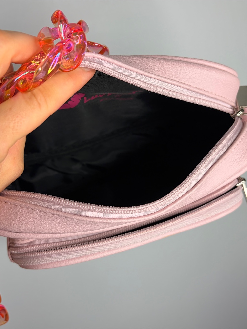 Luv Betsy Pink Quilted Heart Crossbody Bag with Chain Strap Purse - Picture 8 of 11